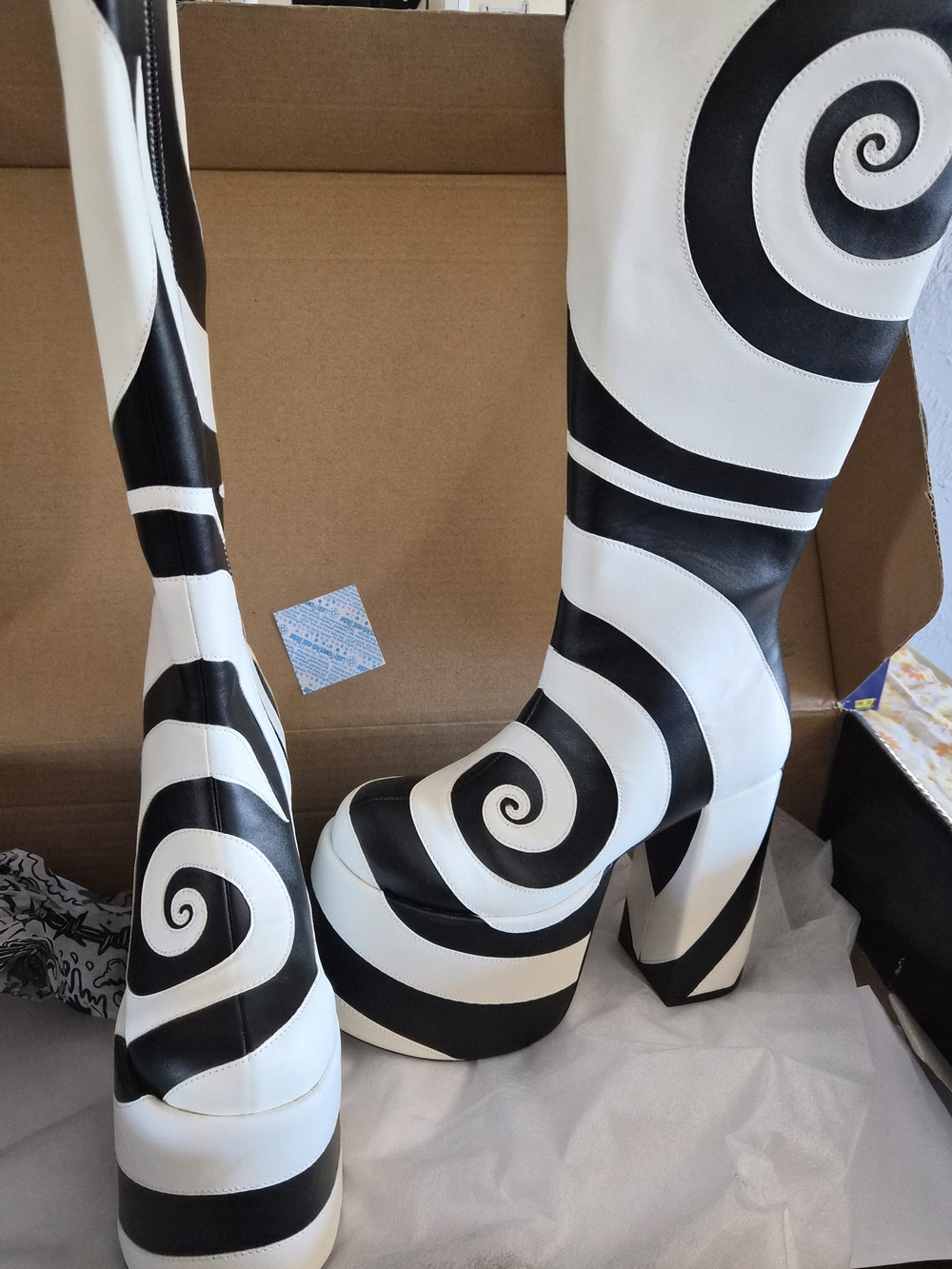 Black & White Swirl Platform Knee-High Boots